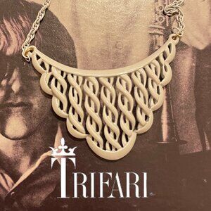 Vintage *TRIFARI* White Enamel Bib Pendant Necklace! Gorgeous!